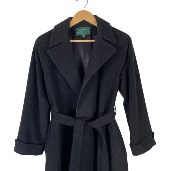 Ralph Lauren LRL Camel Hair Robe Style Wrap Coat Women’s 4 Black Old Money *Read - Picture 5 of 15